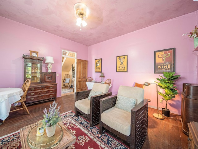 living area featuring dark wood-type flooring