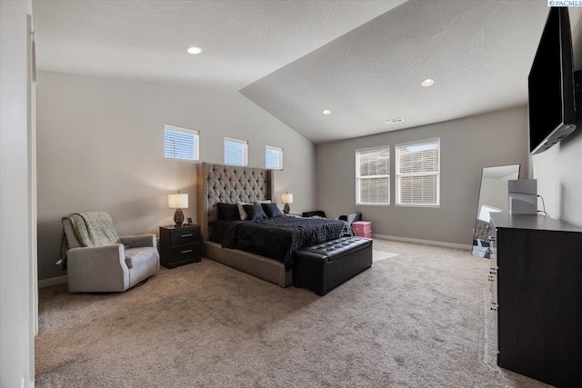 234 Ladera St, Prosser, WA 99350 - bedroom with light carpet, vaulted ceiling, baseboards, and multiple windows