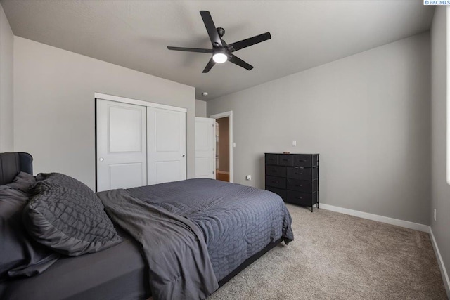 234 Ladera St, Prosser, WA 99350 - bedroom with a ceiling fan, a closet, light carpet, and baseboards