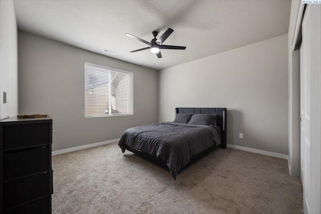 234 Ladera St, Prosser, WA 99350 - carpeted bedroom with a ceiling fan, visible vents, baseboards, and a textured ceiling
