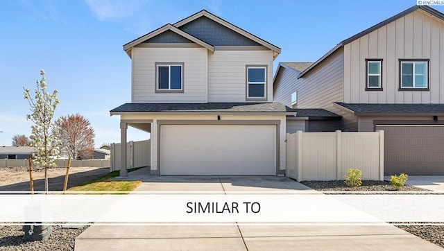 643 S Zeelar St, Kennewick, WA 99336 - view of front facade featuring a garage, concrete driveway, a shingled roof, and board and batten siding