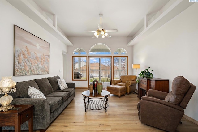 104 Center Blvd, Richland, WA 99352 - living area with ceiling fan, light wood-style flooring, and baseboards