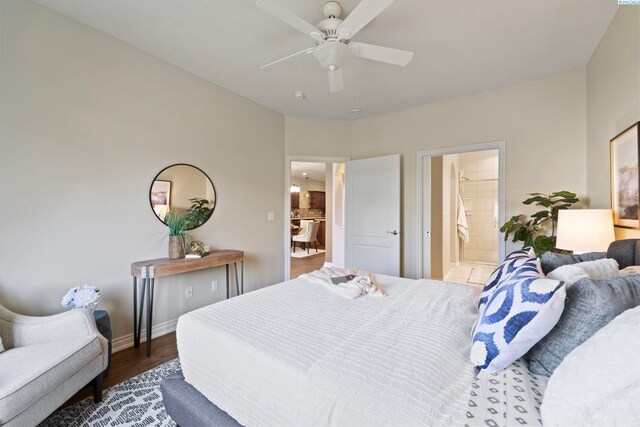 9411 Vincenzo Dr, Pasco, WA 99301 - bedroom with wood finished floors, a ceiling fan, and ensuite bath