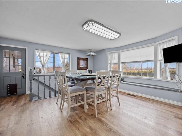 1842 Mahan Ave, Richland, WA 99354 - dining space with visible vents, baseboards, a notable chandelier, and wood finished floors