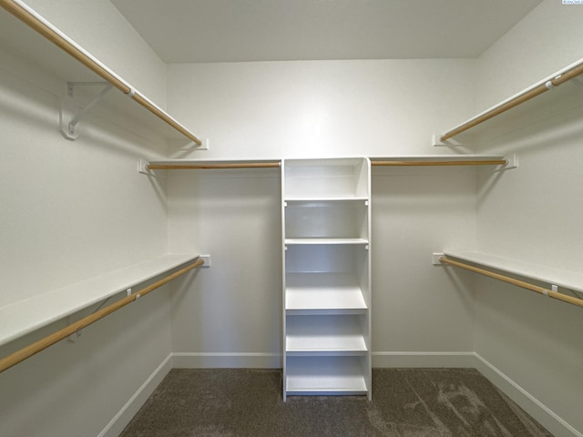 spacious closet featuring dark carpet