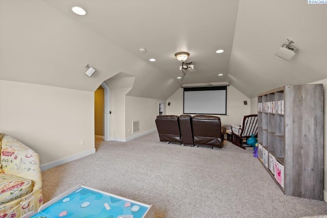 168715 W Johnson Rd, Prosser, WA 99350 - carpeted cinema with vaulted ceiling, baseboards, and recessed lighting