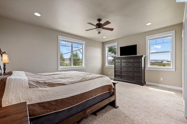 168715 W Johnson Rd, Prosser, WA 99350 - carpeted bedroom with baseboards, recessed lighting, and a ceiling fan