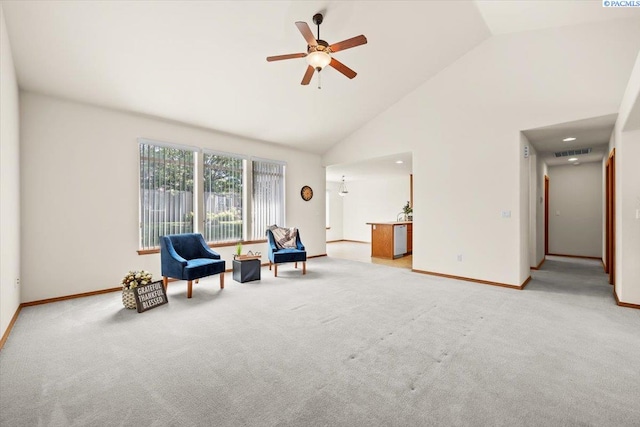 106 Muirfield Ln, Pasco, WA 99301 - living area featuring ceiling fan, carpet, and high vaulted ceiling