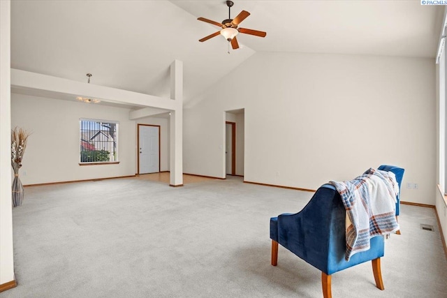 106 Muirfield Ln, Pasco, WA 99301 - sitting room with ceiling fan, light carpet, and high vaulted ceiling