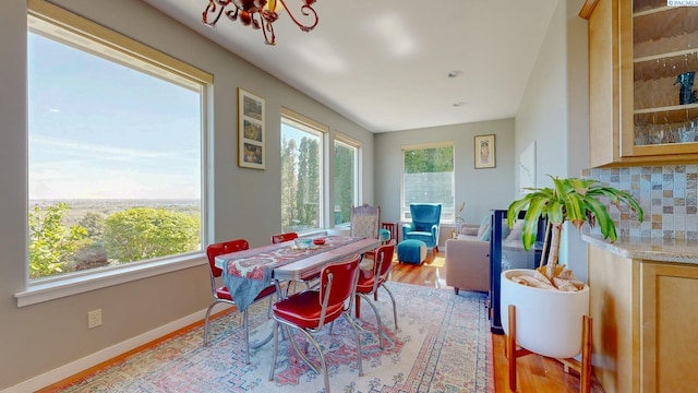 dining space with baseboards and wood finished floors