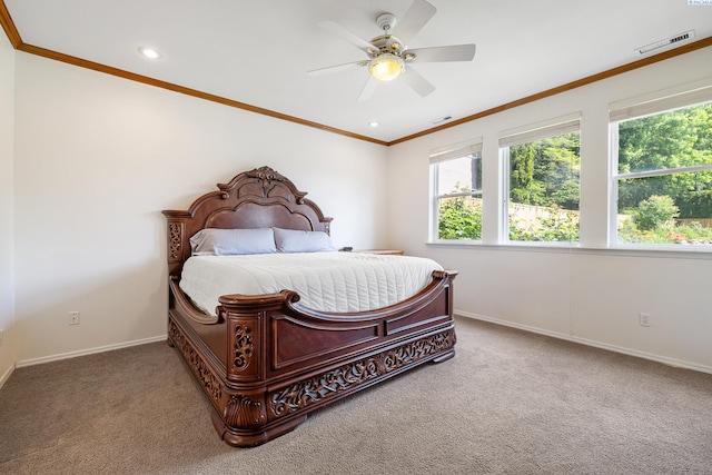 4107 Mojave Ct, Pasco, WA 99301 - bedroom featuring crown molding, carpet floors, baseboards, recessed lighting, and a ceiling fan