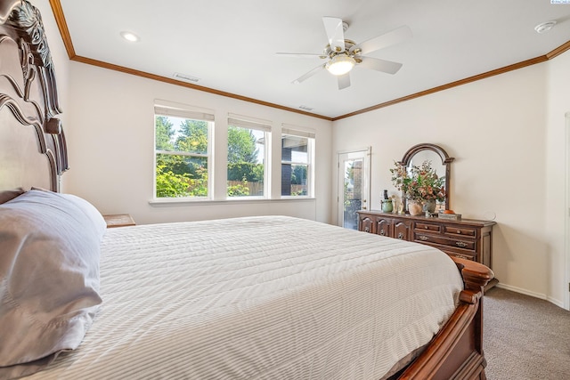 4107 Mojave Ct, Pasco, WA 99301 - bedroom featuring carpet, ornamental molding, baseboards, and ceiling fan