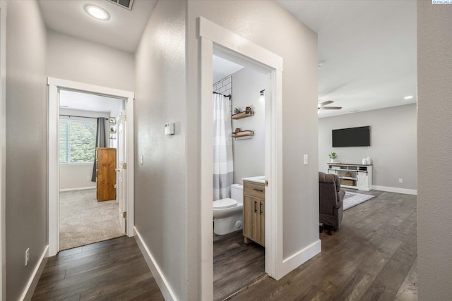 5 Hollyhock Ct, Pasco, WA 99301 - corridor with dark wood-style flooring, baseboards, and a textured wall