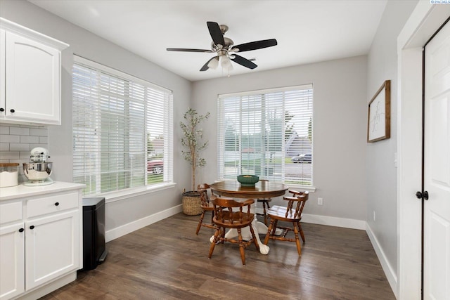 5 Hollyhock Ct, Pasco, WA 99301 - dining area featuring a ceiling fan, baseboards, and dark wood-style floors