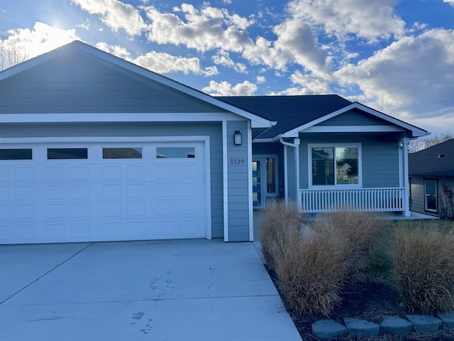 ranch-style house with concrete driveway and a garage