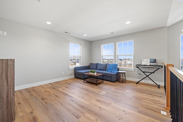 sitting room with light wood-type flooring