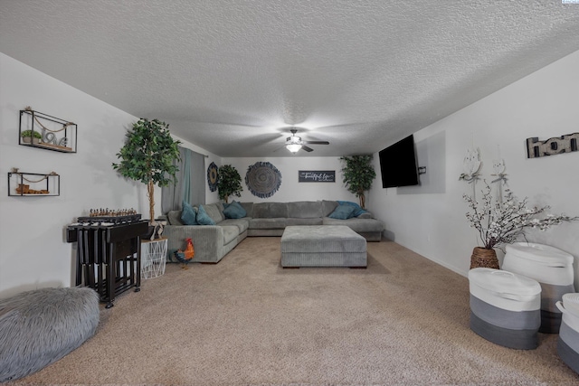 6115 Wildcat Ln, Pasco, WA 99301 - living area with light colored carpet, a ceiling fan, and a textured ceiling