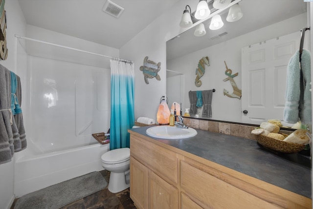 6115 Wildcat Ln, Pasco, WA 99301 - full bathroom featuring shower / bath combo, visible vents, vanity, and toilet