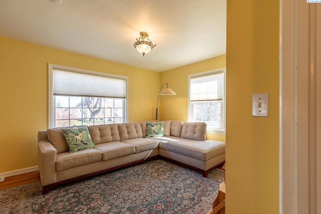 525 SE Water St, Pullman, WA 99163 - living area featuring a healthy amount of sunlight, wood finished floors, and baseboards