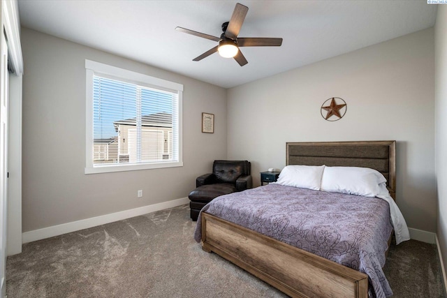 bedroom featuring carpet flooring and ceiling fan