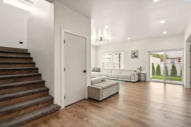 1006 Adams St, Richland, WA 99352 - living area with stairway, light wood-type flooring, and recessed lighting