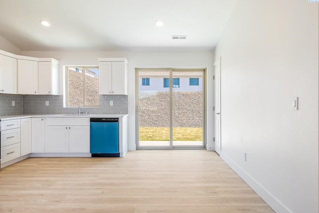 2967 S Penn St, Kennewick, WA 99338 - kitchen featuring dishwasher, a sink, tasteful backsplash, light countertops, and white cabinets
