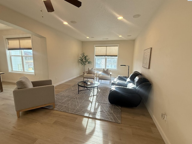 6013 Somerset Ln, Pasco, WA 99301 - living area with ceiling fan, wood finished floors, baseboards, and recessed lighting