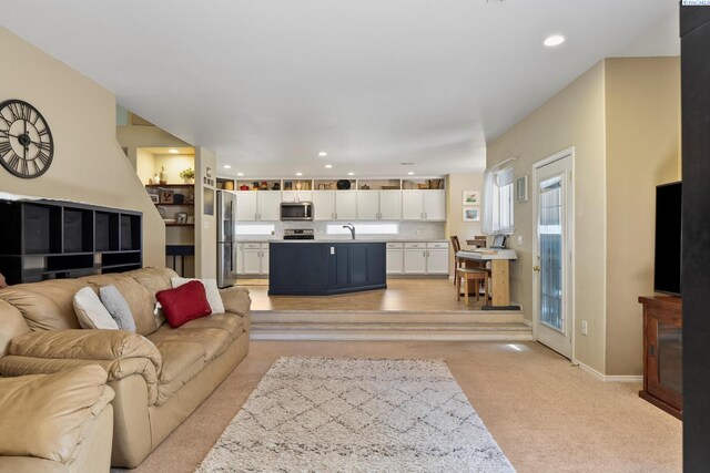 5405 Warbler Ln, West Richland, WA 99353 - living room with light carpet and recessed lighting