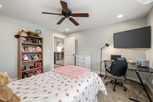 1010 Christopher Ln, Pasco, WA 99301 - carpeted bedroom with recessed lighting, baseboards, ceiling fan, and an office area