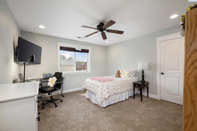 1010 Christopher Ln, Pasco, WA 99301 - bedroom with carpet flooring, baseboards, an office area, a ceiling fan, and recessed lighting