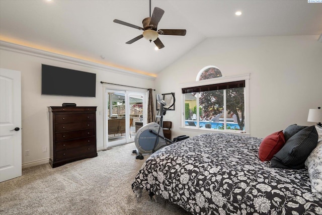 1010 Christopher Ln, Pasco, WA 99301 - carpeted bedroom featuring access to outside, lofted ceiling, and ceiling fan