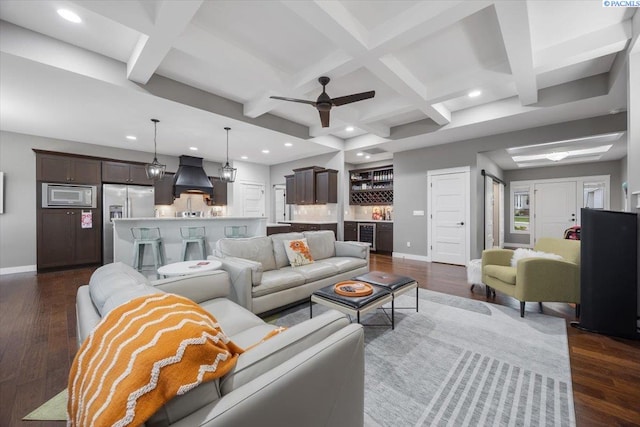 5298 S Quincy Pl, Kennewick, WA 99337 - living area featuring dark wood-type flooring, baseboards, and coffered ceiling