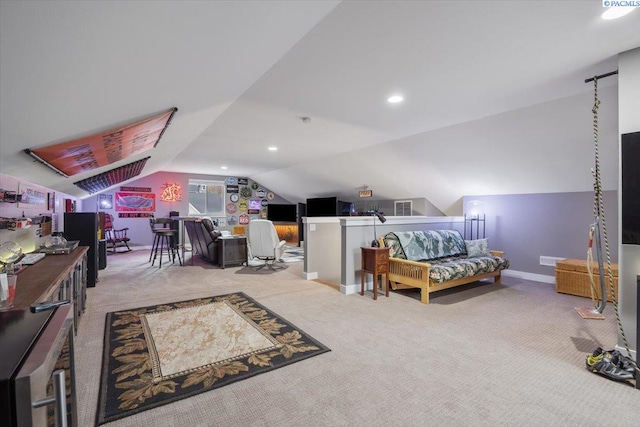 5298 S Quincy Pl, Kennewick, WA 99337 - carpeted bedroom featuring baseboards, lofted ceiling, and recessed lighting
