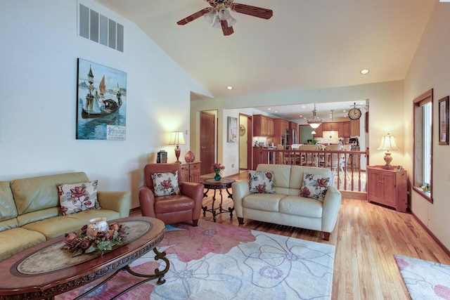 3114 Rd 103, Pasco, WA 99301 - living area featuring recessed lighting, visible vents, light wood-type flooring, and ceiling fan