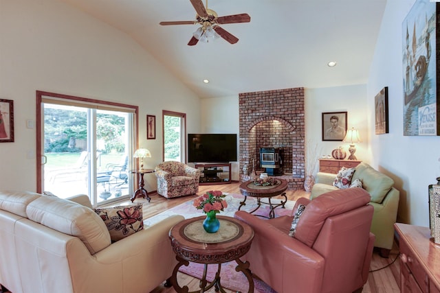 3114 Rd 103, Pasco, WA 99301 - living area featuring high vaulted ceiling, light wood finished floors, a ceiling fan, and recessed lighting