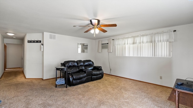 1707 W 19th Ave, Kennewick, WA 99337 - living area with a ceiling fan, carpet floors, and a wall mounted air conditioner