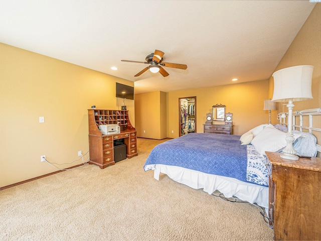 9203 Yakima Ct, Yakima, WA 98908 - bedroom with light carpet, a closet, ceiling fan, a walk in closet, and recessed lighting