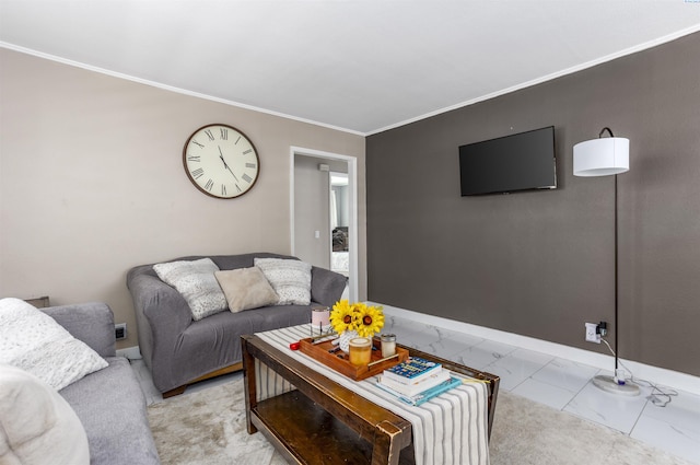 living room with crown molding