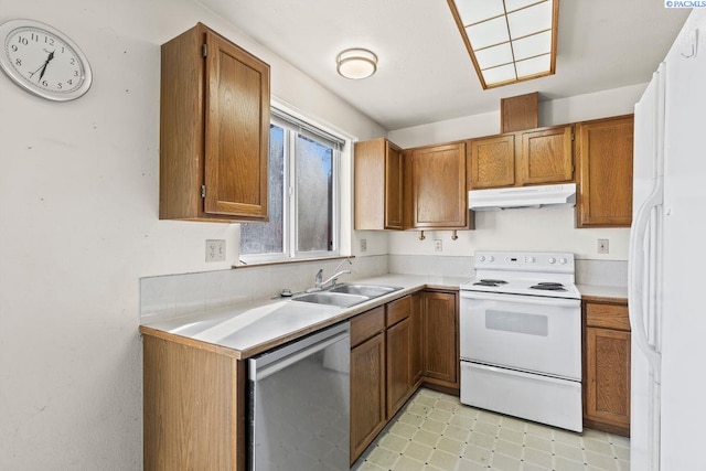 kitchen featuring sink and white appliances