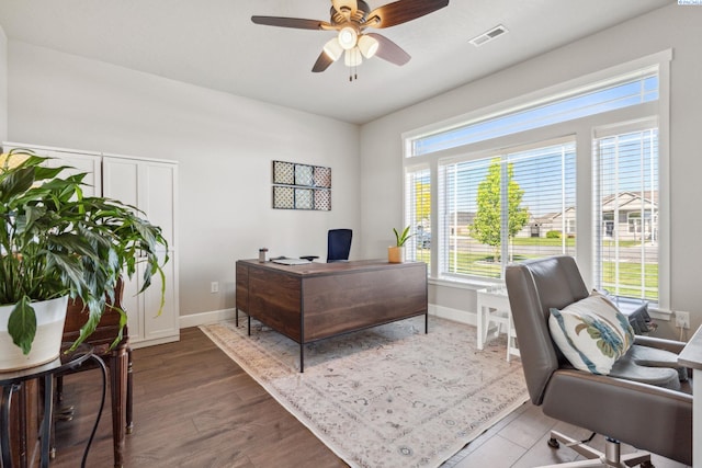 6624 Recurve Rd, Pasco, WA 99301 - office space with wood finished floors, baseboards, and ceiling fan