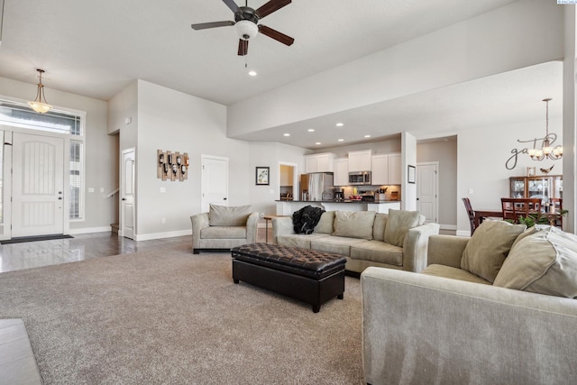 6624 Recurve Rd, Pasco, WA 99301 - living area with a ceiling fan, recessed lighting, baseboards, and a chandelier