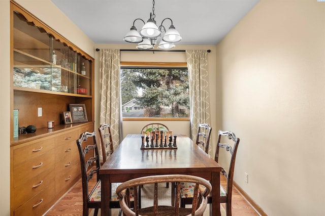 dining space with an inviting chandelier and light wood-type flooring