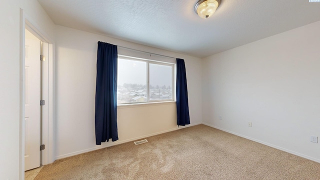 empty room featuring light carpet and a textured ceiling