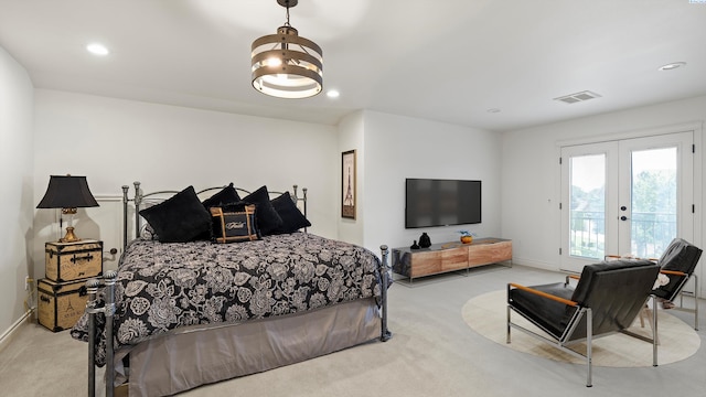 3304 Sorento Ct, Pasco, WA 99301 - bedroom featuring light colored carpet, french doors, access to exterior, recessed lighting, and baseboards