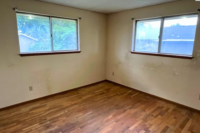 empty room featuring wood finished floors, healthy amount of natural light, and baseboards