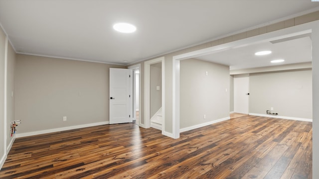 2003 W Canal Dr, Kennewick, WA 99336 - finished basement with dark wood-style flooring, stairs, and ornamental molding