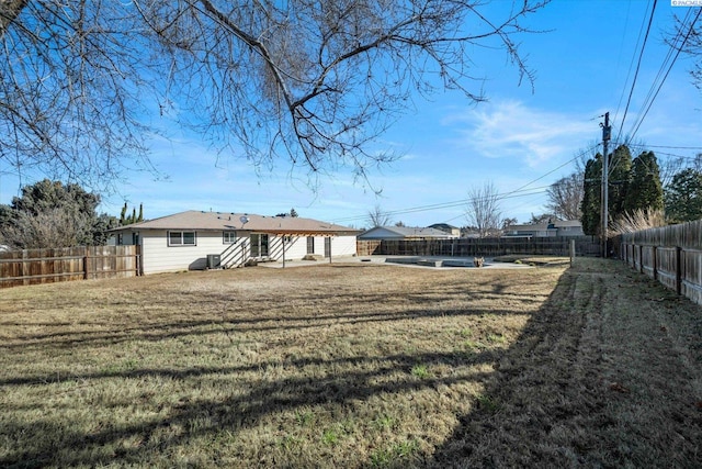 view of yard with a fenced backyard