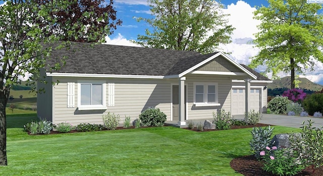 415 Van Way, Grandview, WA 98930 - view of front of property featuring concrete driveway, a garage, a front yard, and a shingled roof