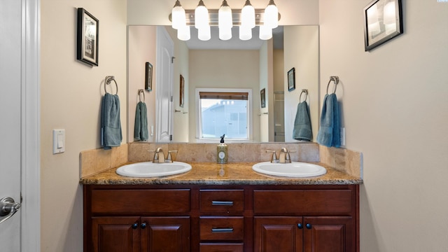 2876 Crosswater Loop, Richland, WA 99354 - full bath with double vanity and a chandelier