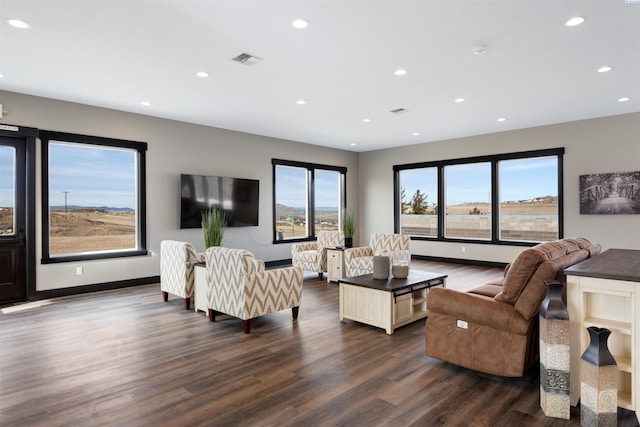 living room with dark hardwood / wood-style floors